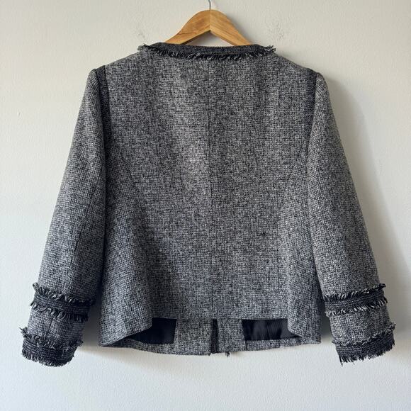 Vtg The Limited Blazer Womens Large Black Tweed Fringe Business Old Money Twee - Picture 2 of 10
